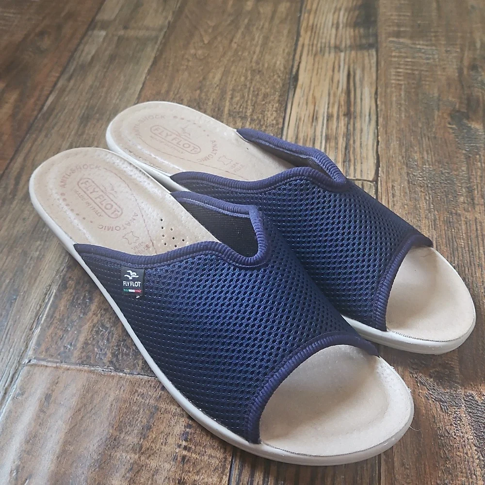 Fly Flot Women's Navy Blue Slide Sandals.‎ Made In Italy